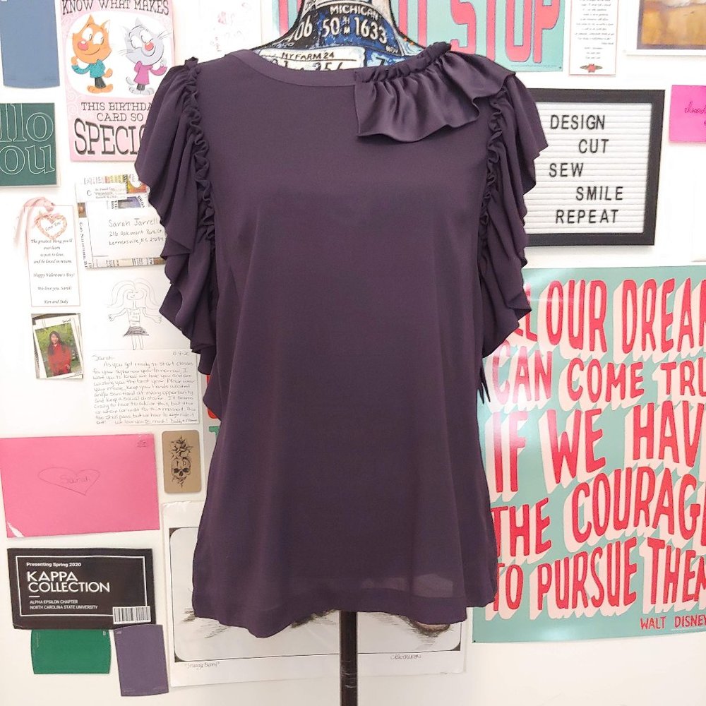NWT Silk Ann Taylor Ruffle Blouse Purple